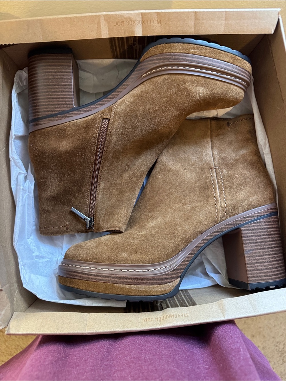 Steve Madden Tan Suede Platform Ankle Booties - Picture 5 of 7